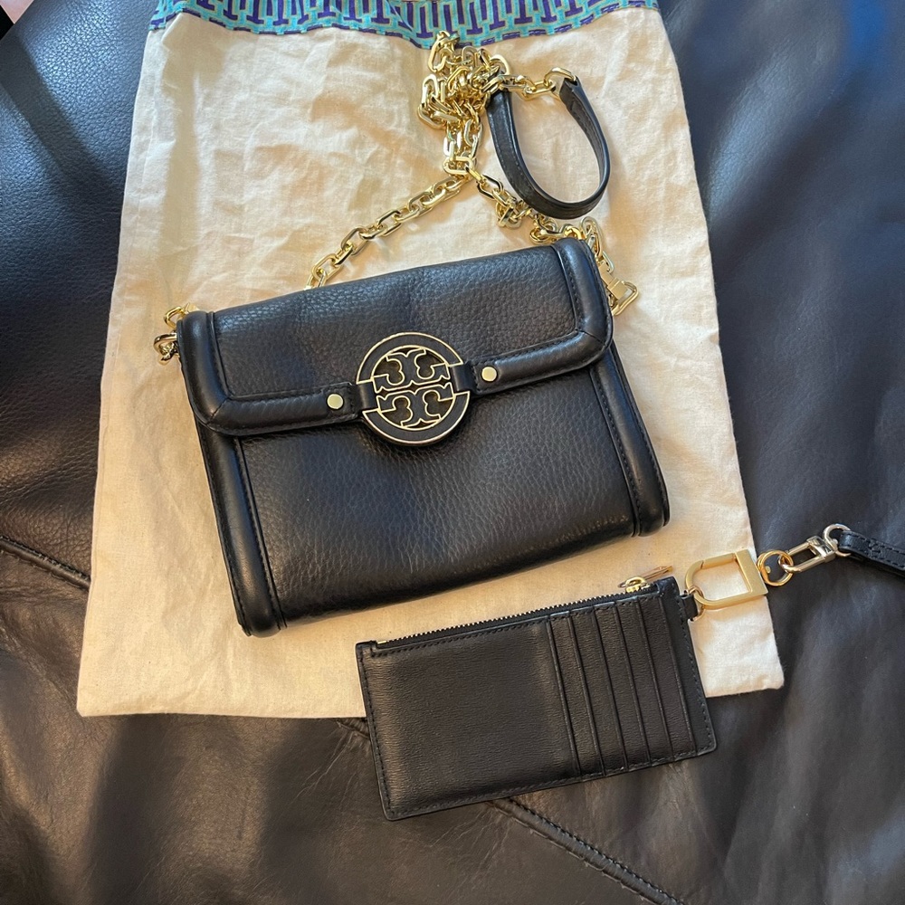 Tory Burch Crossbody (Black & Gold) with matching card holder & chain holder.